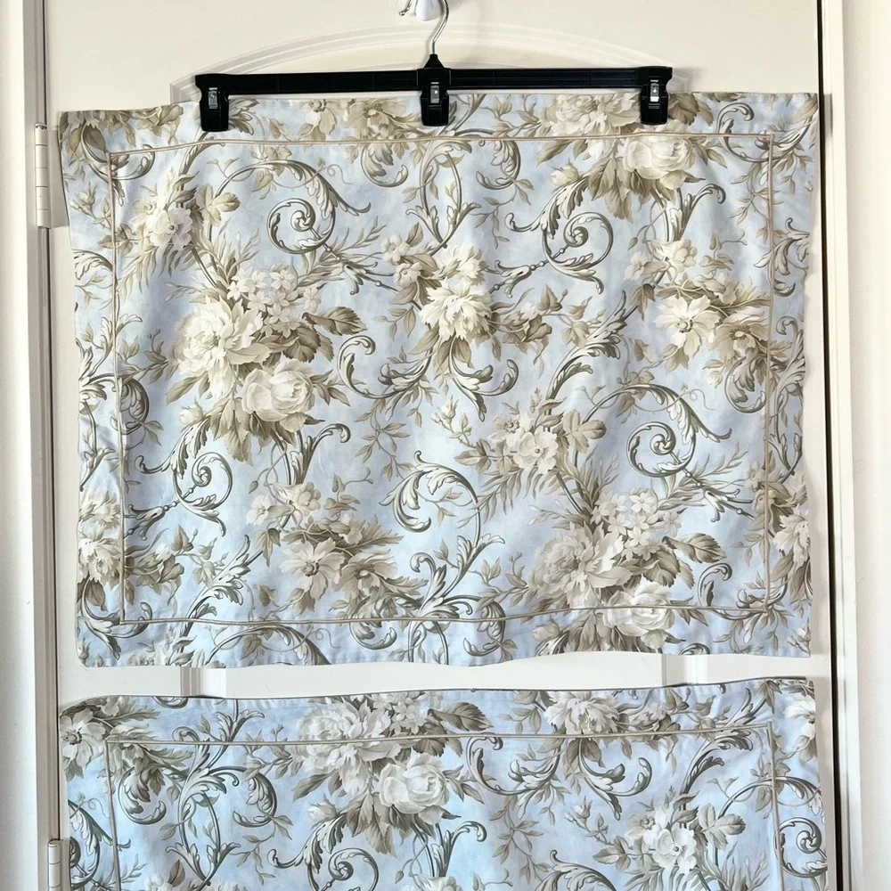 Restoration Hardware Italian Floral Shams French Blue Taupe 100% Cotton Set of 2